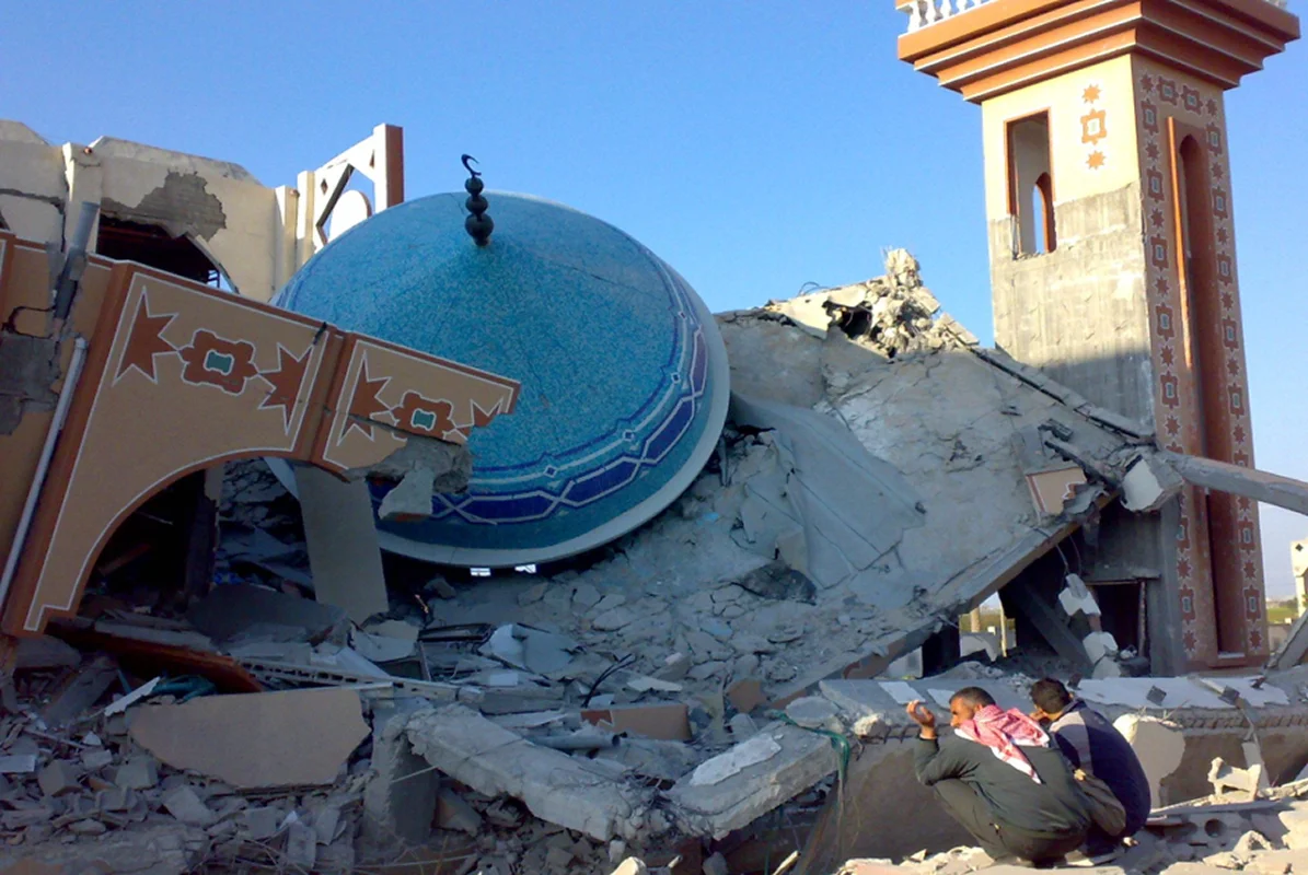 A damaged mosque in the Gaza Strip